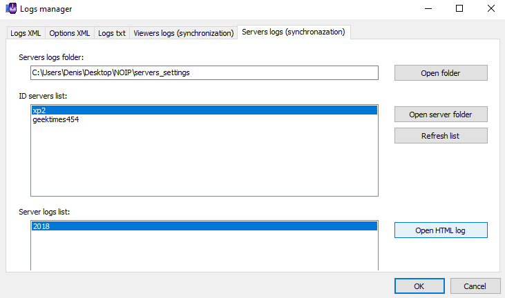 Servers logs from synchronization function.